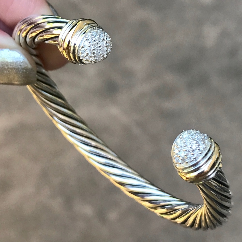David Yurman 7mm Cable Cuff w/ Diamonds & 18K Gold